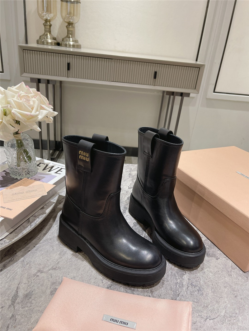 Miu Miu Fumé Leather Ankle Boots