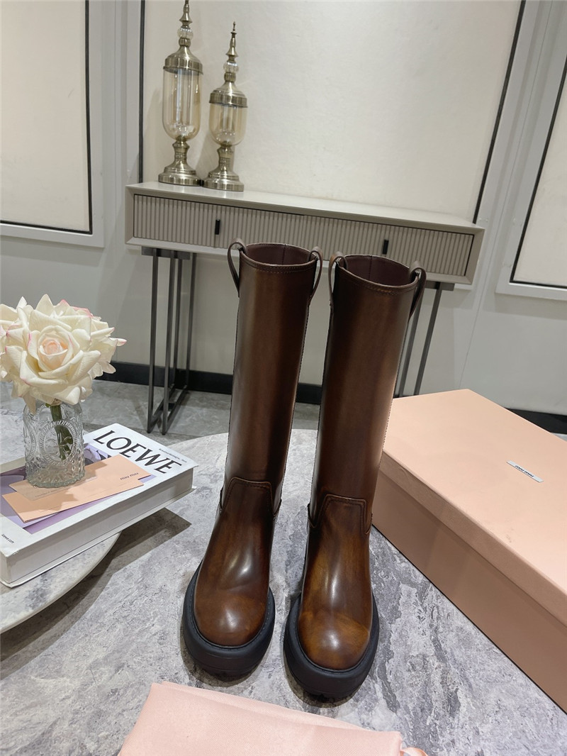 Miu Miu Fumé Brown Leather Boots