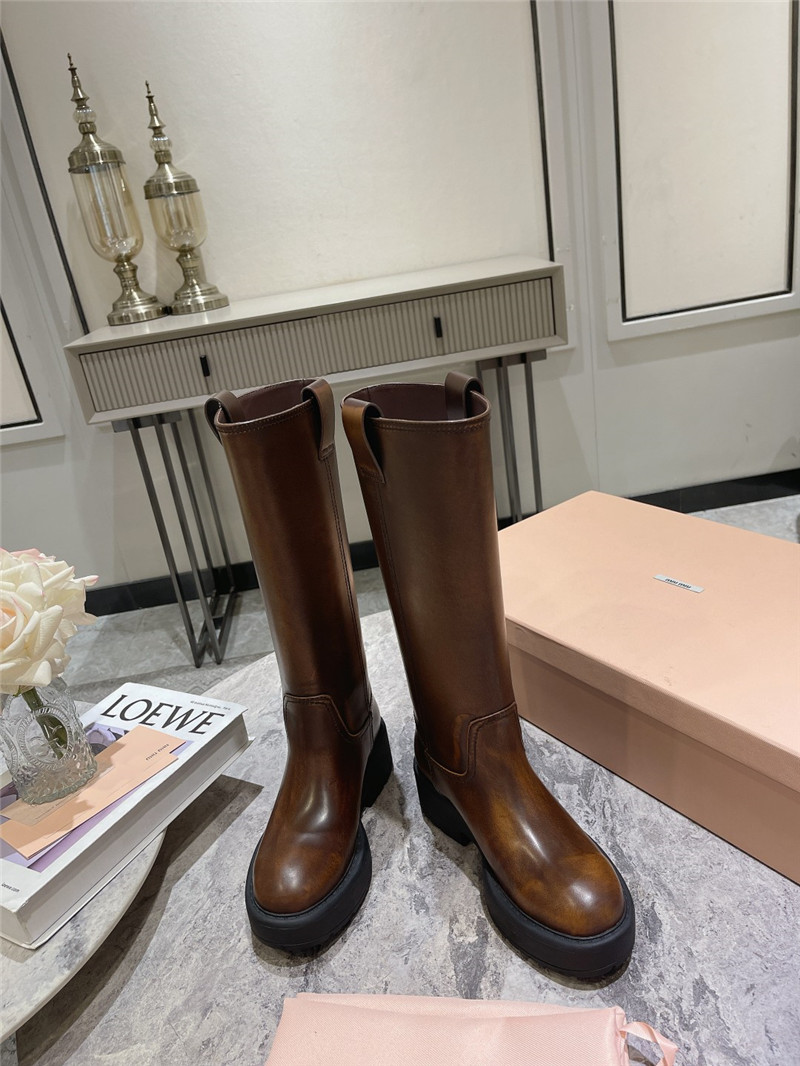 Miu Miu Fumé Brown Leather Boots