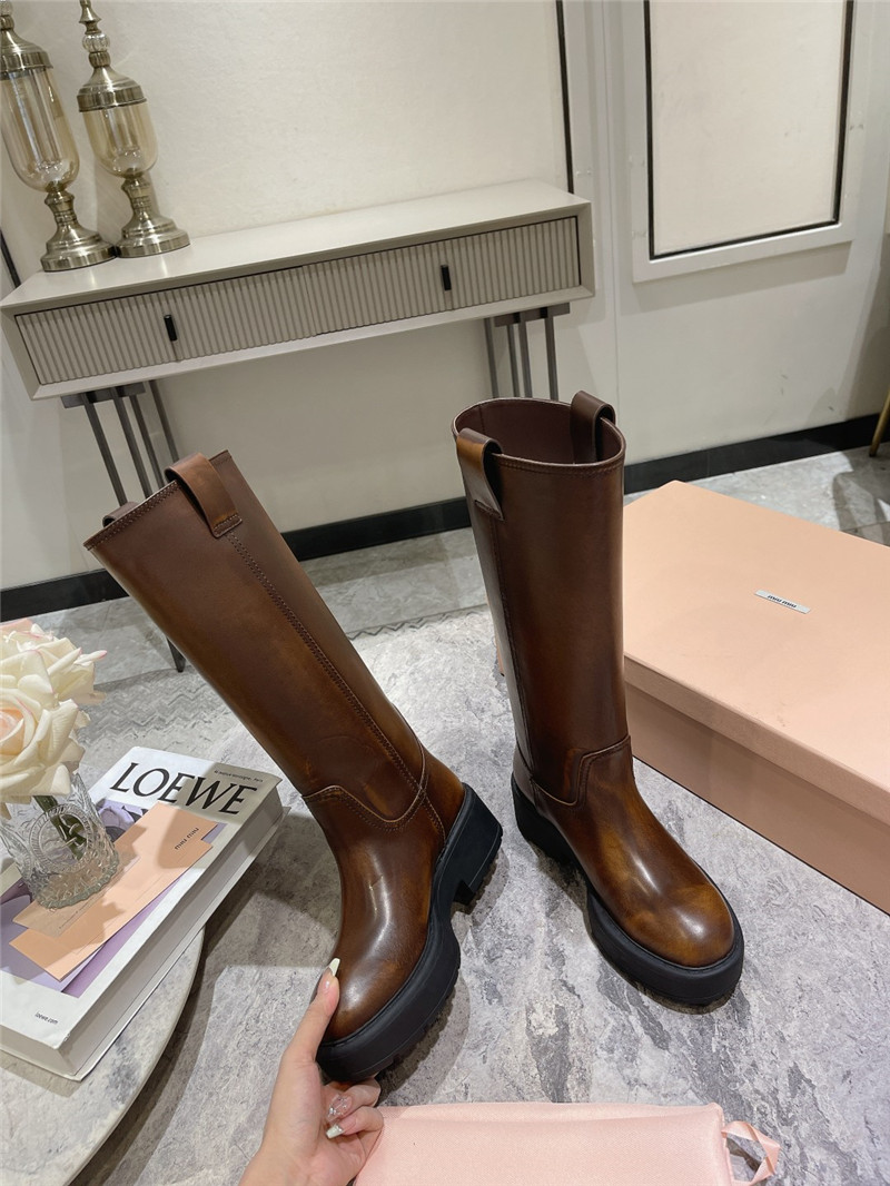 Miu Miu Fumé Brown Leather Boots