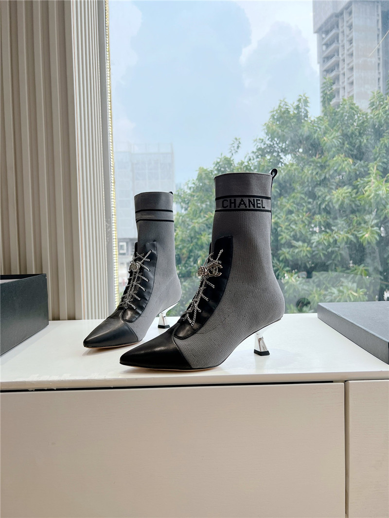 Ch**el gray knit lace-up ankle boots