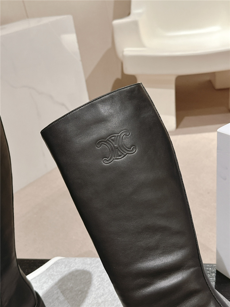 Ce1i*e calfskin zipper chunky knee-high boots