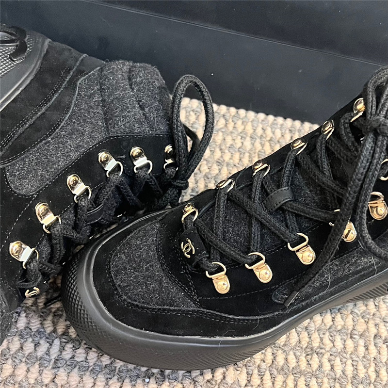 Ch**el calfskin nylon lace up ankle snow boots