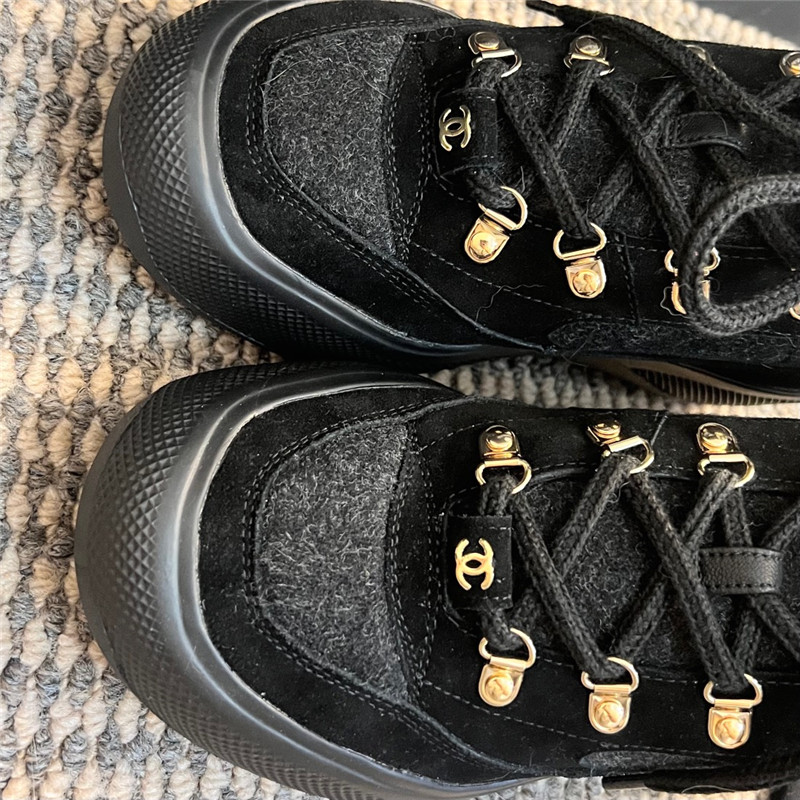 Ch**el calfskin nylon lace up ankle snow boots