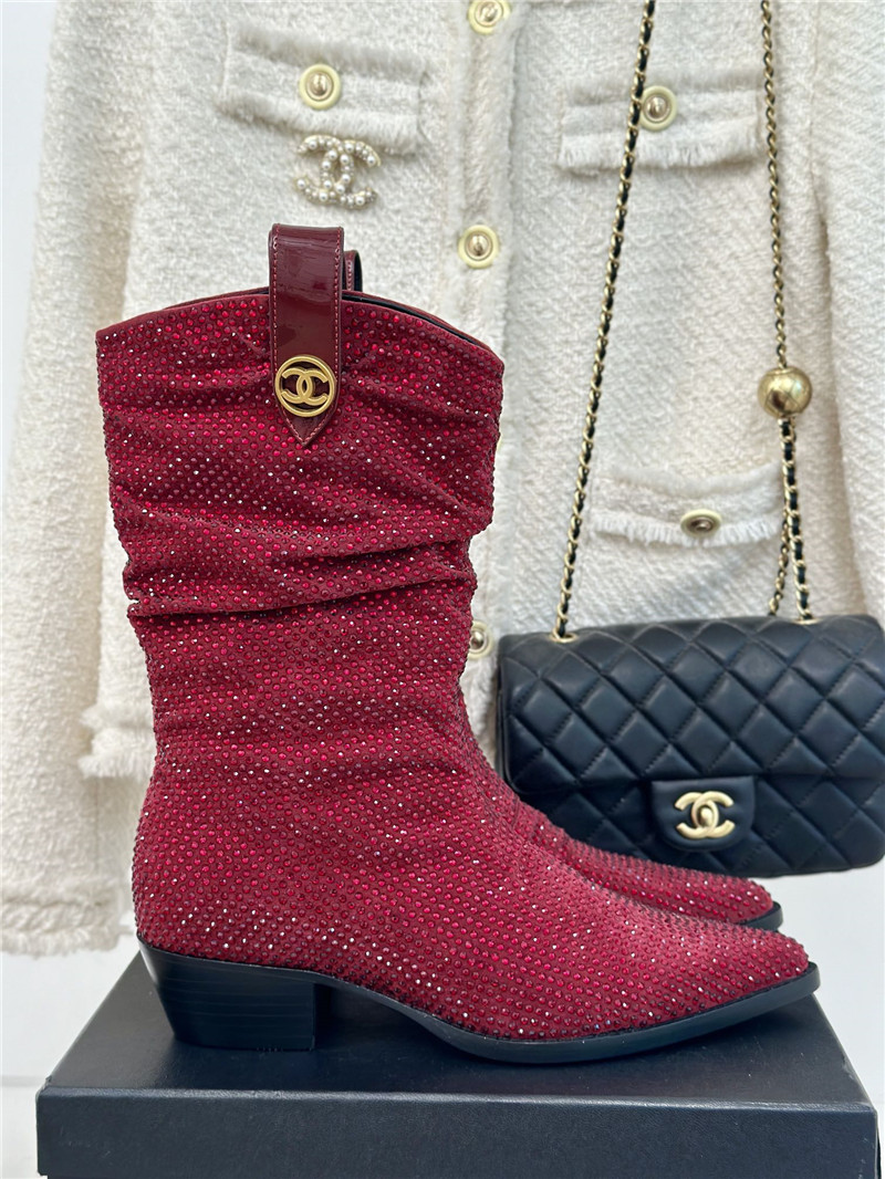 Ch**el pointed toe rhinestone block heel ankle boots