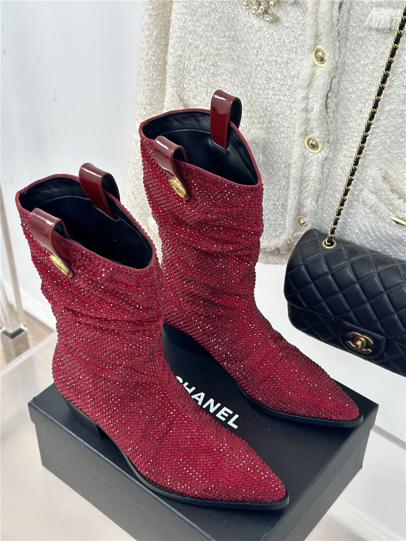 Ch**el pointed toe rhinestone block heel ankle boots