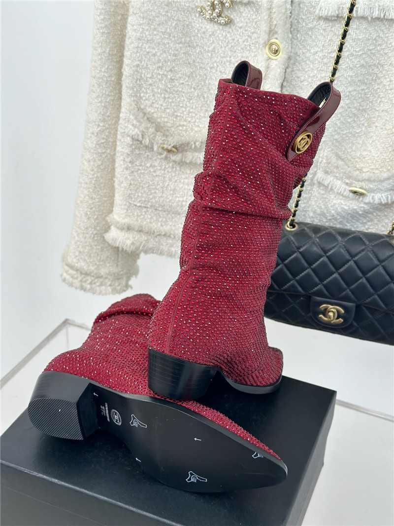 Ch**el pointed toe rhinestone block heel ankle boots