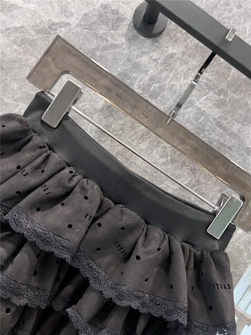 Miu Miu Black Lace-Trimmed Layered Mini Skirt