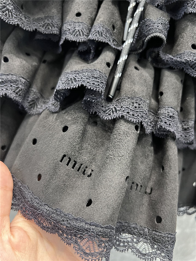 Miu Miu Black Lace-Trimmed Layered Mini Skirt