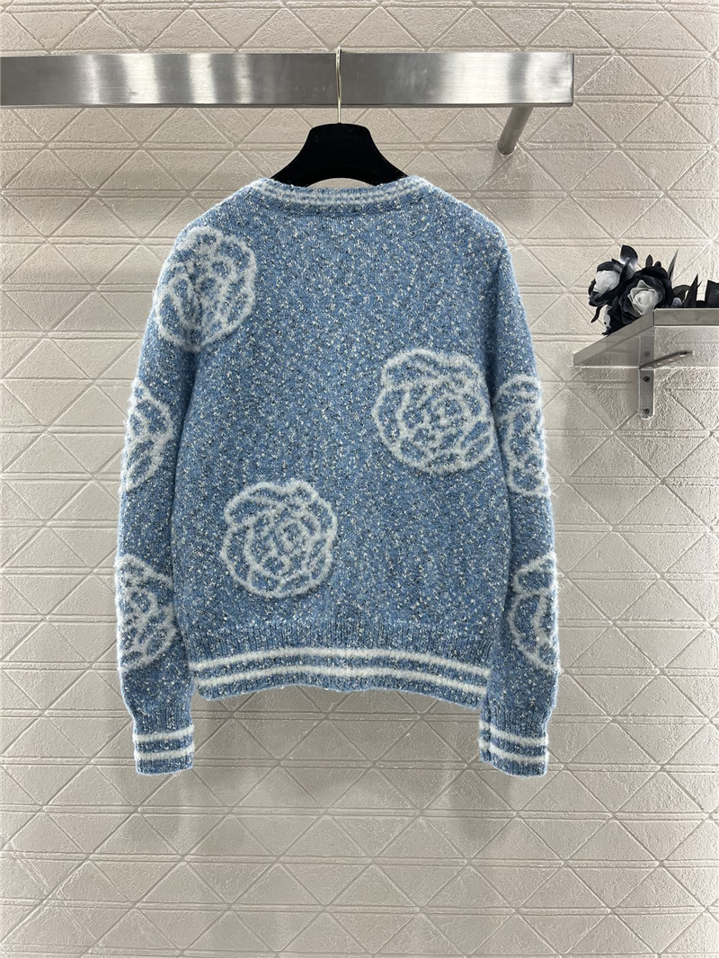 Ch**el floral intarsia wool blend cardigan blue