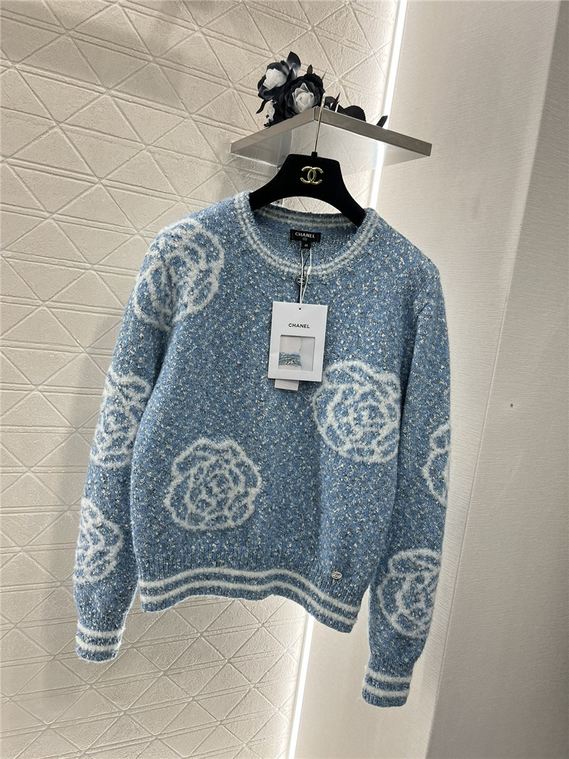 Ch**el floral intarsia wool blend sweater blue