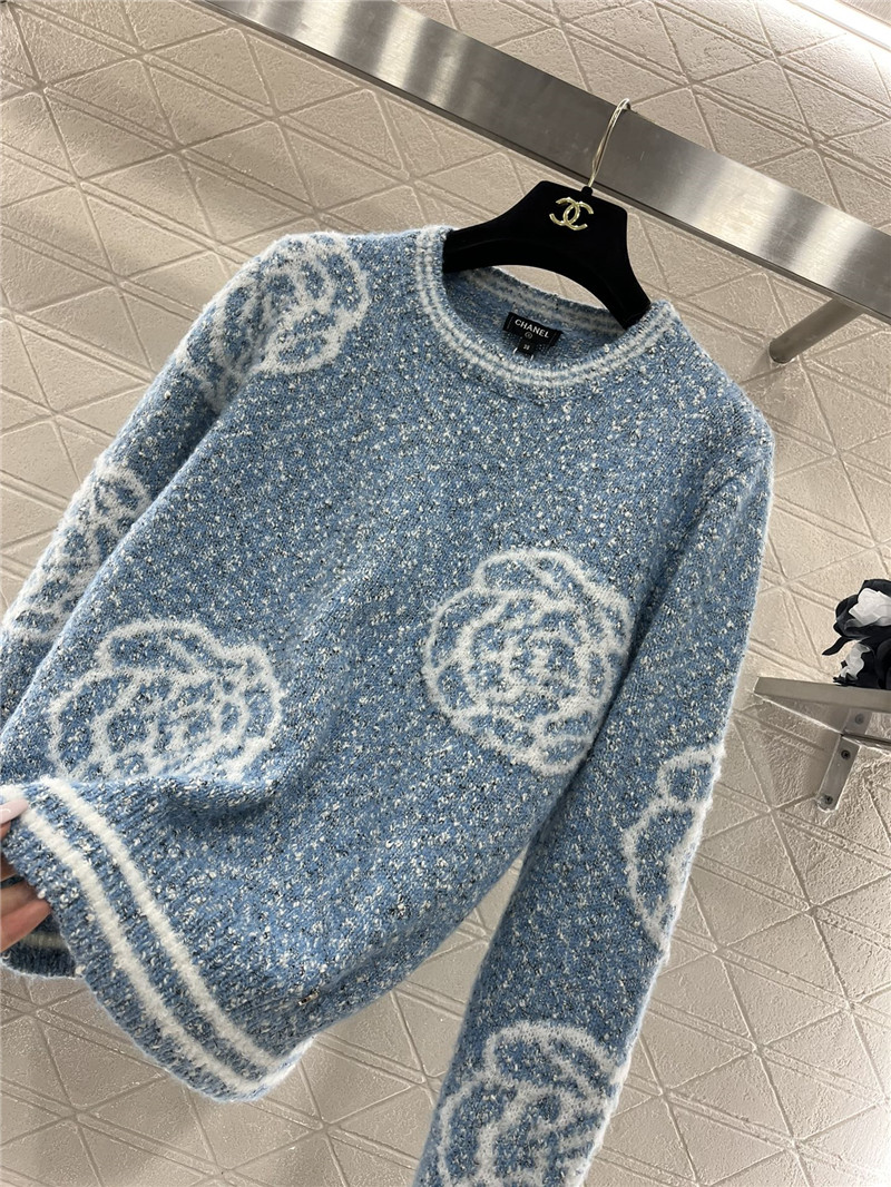 Ch**el floral intarsia wool blend sweater blue