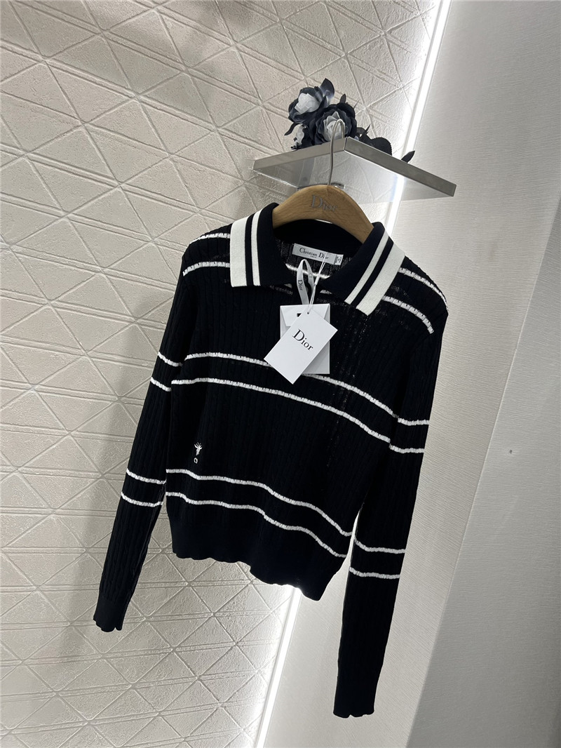 D10r stripe intarsia knit polo sweatshirt in black