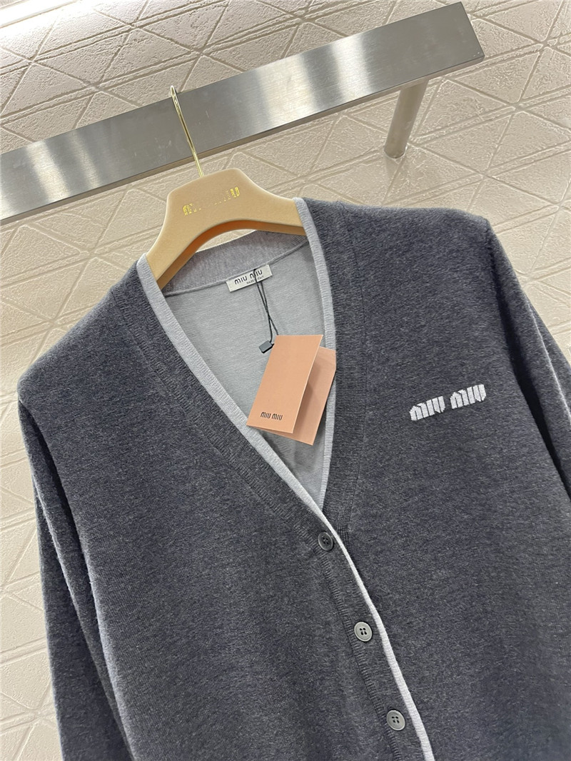 Miu Miu Contrast V-Neck Cardigan Grey