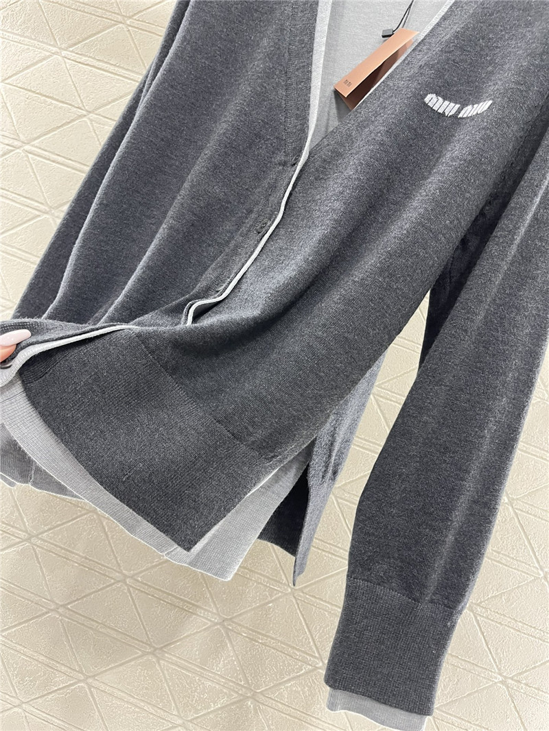 Miu Miu Contrast V-Neck Cardigan Grey
