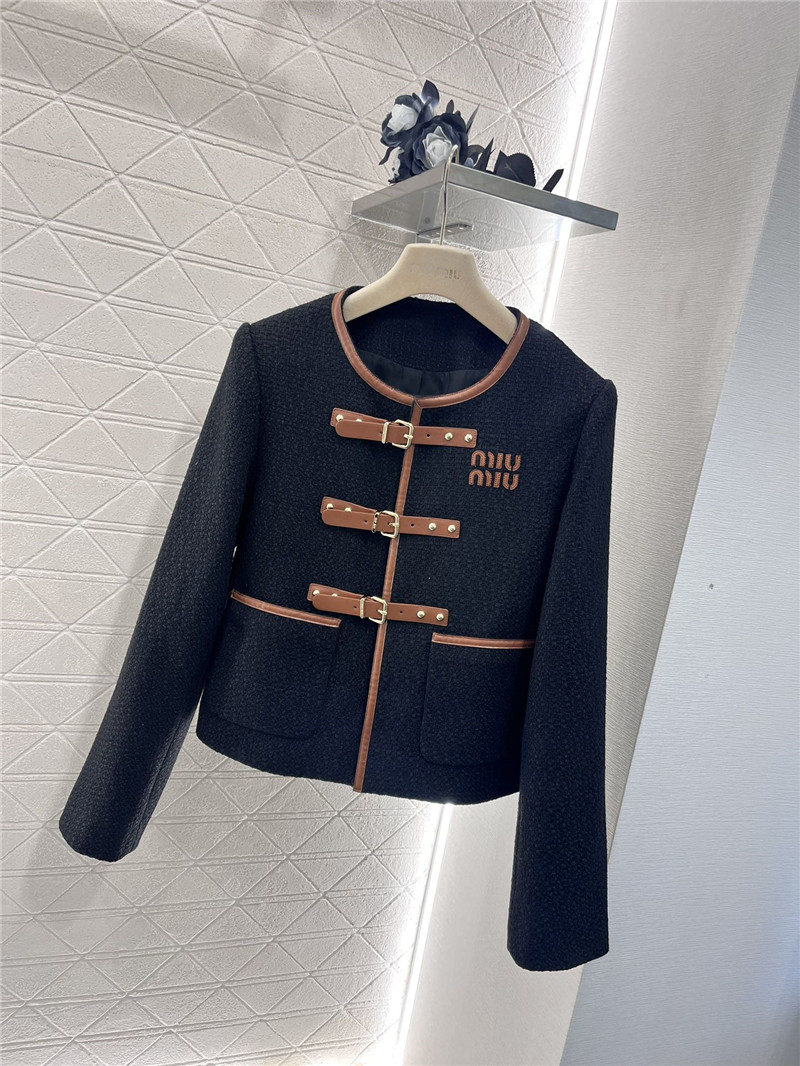 M1um1u round neck woolen coat