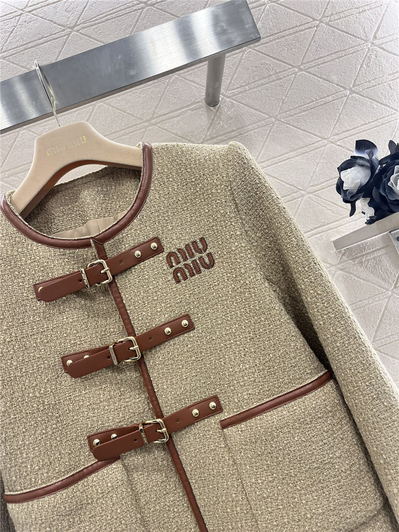 M1um1u round neck woolen coat