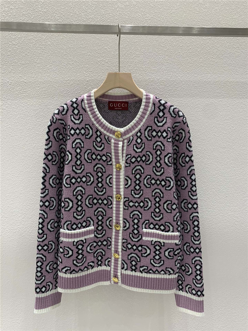 Gvc*1 crewneck oblique cardigan pink/black