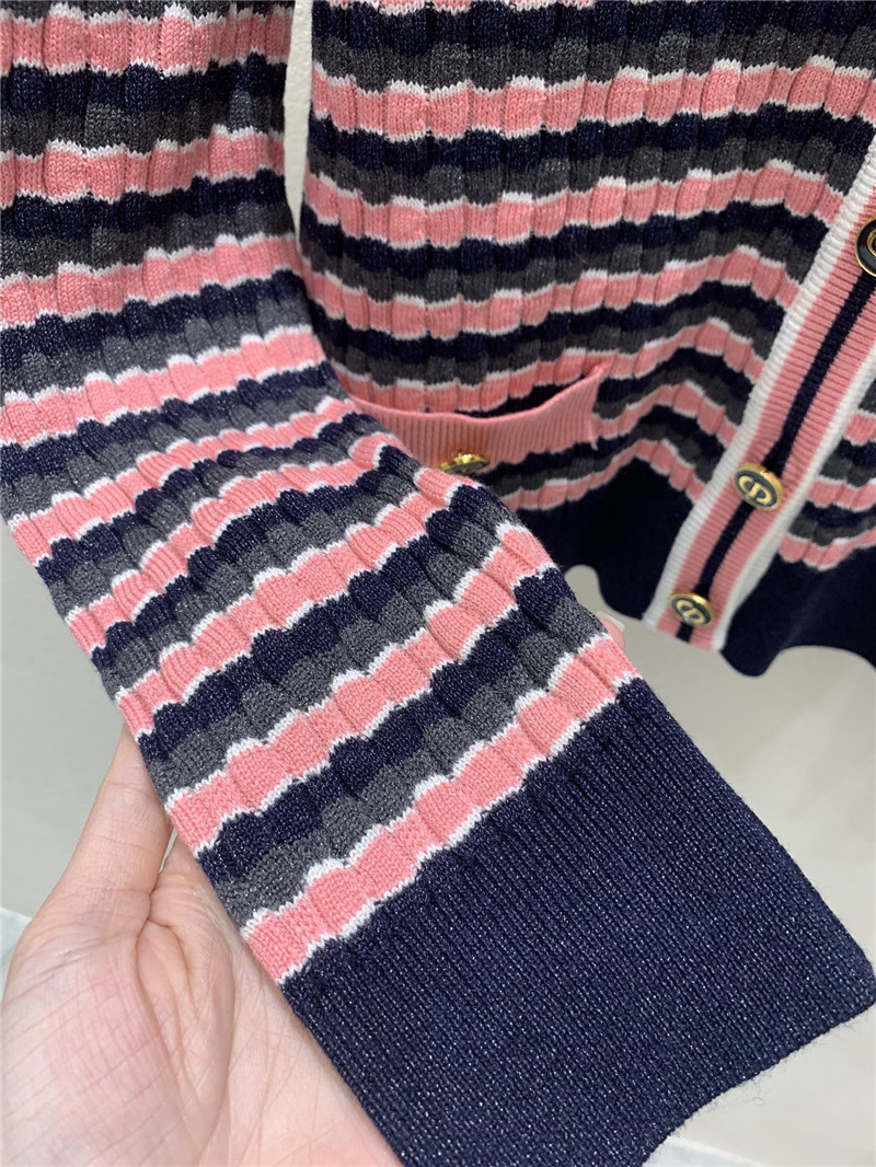 D10r v-neck stripe cardigan navy/pink