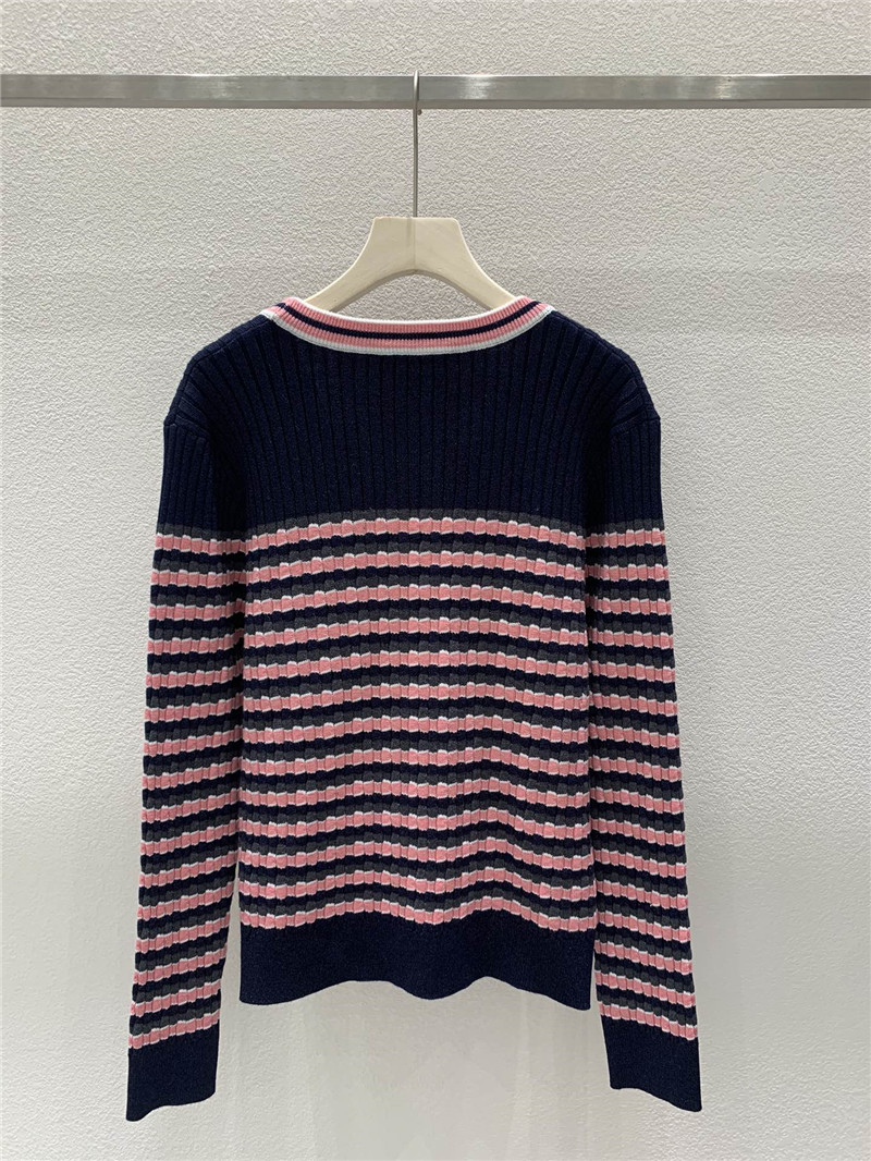 D10r v-neck stripe cardigan navy/pink
