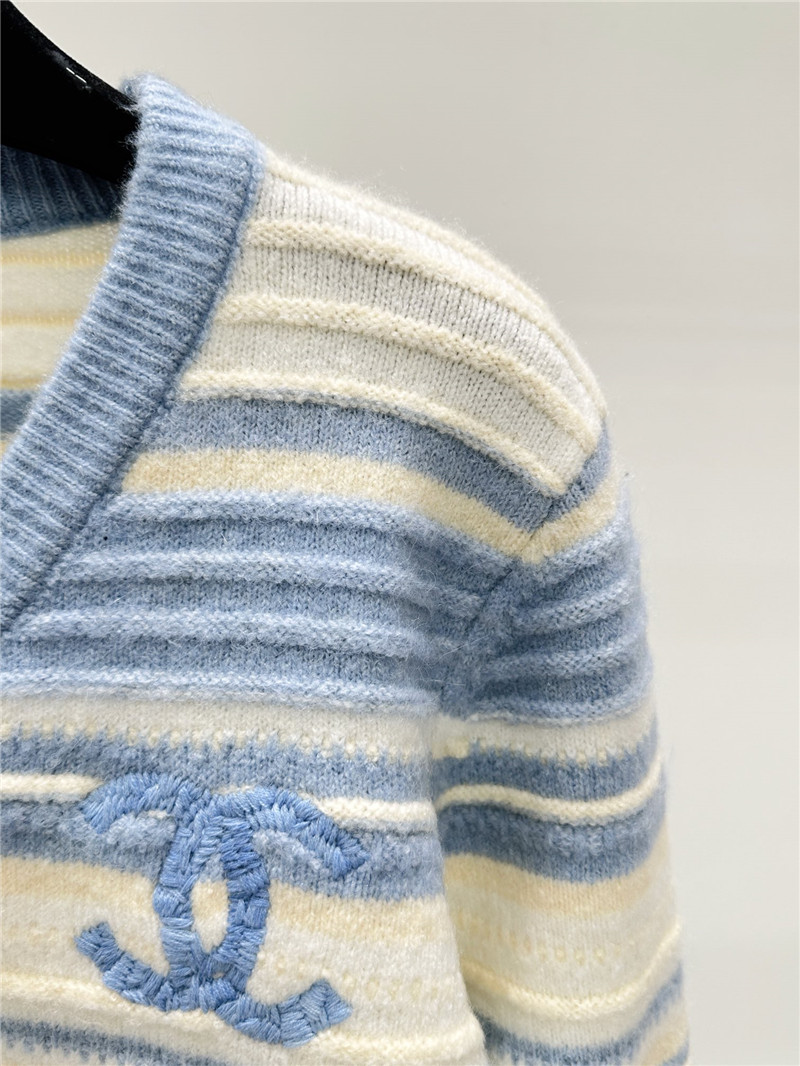 Ch**el jacquard-knit stripe cardigan white/blue