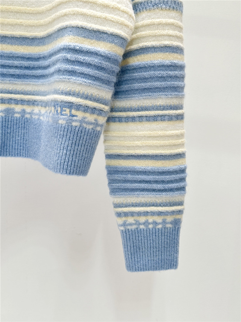 Ch**el jacquard-knit stripe sweater white/blue