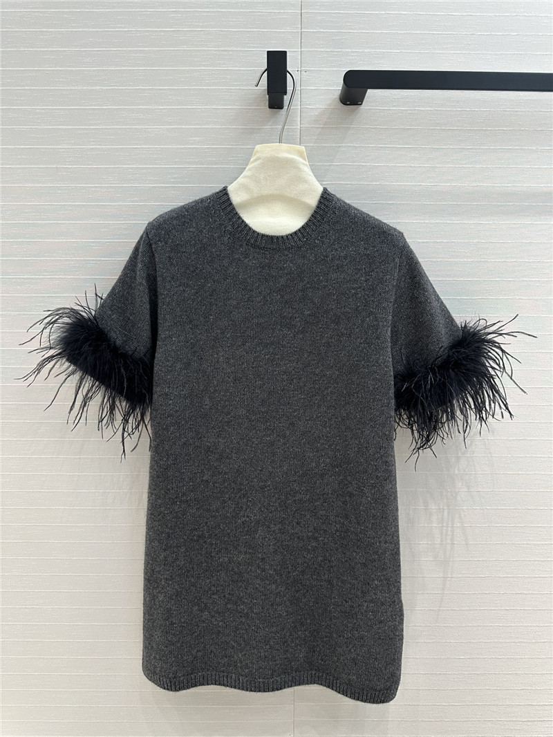Va1e*ntin0 feather-trim knitted jumper grey