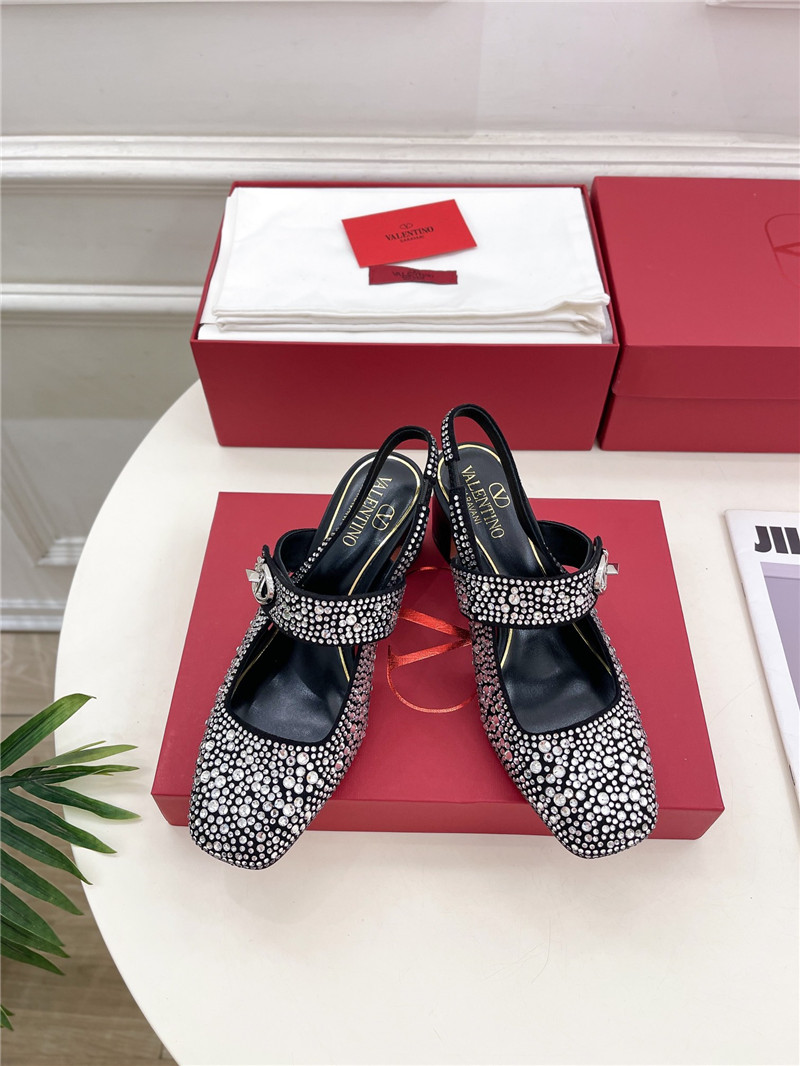 Va1e*ntin0 vlogo locker crystal black mary-jane slingbacks