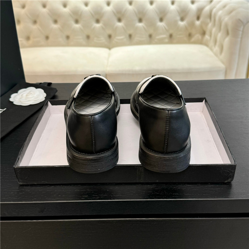 Ch**el black/white shiny lambskin moccasin loafers