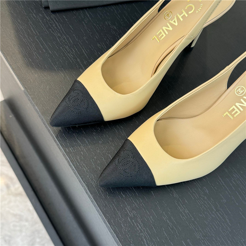 Ch**el pointed heel slingbacks in beige/black calfskin