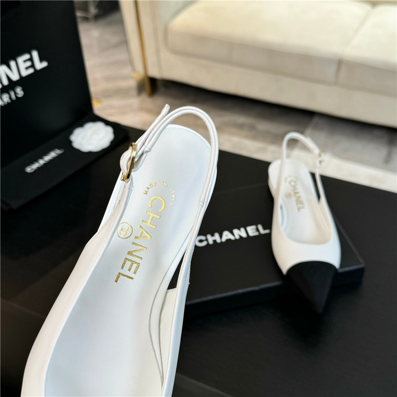 Ch**el flat slingbacks in ivory/black calfskin