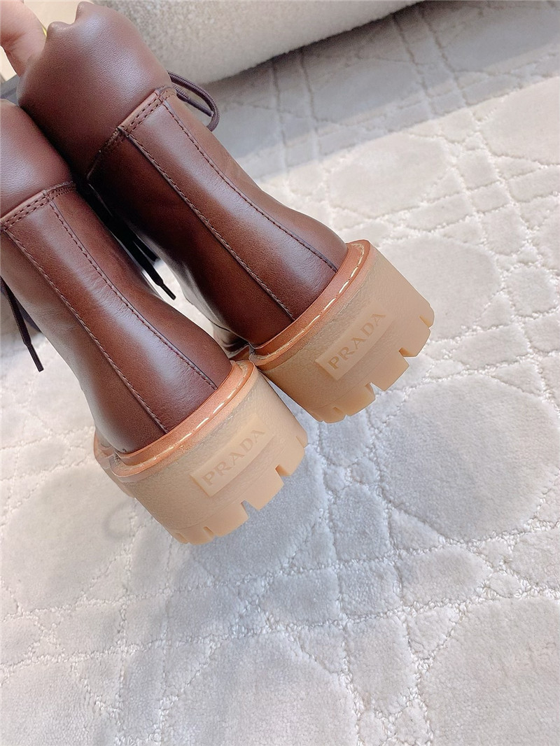 Pra*a platform lace-up calfskin ankle boots in brown