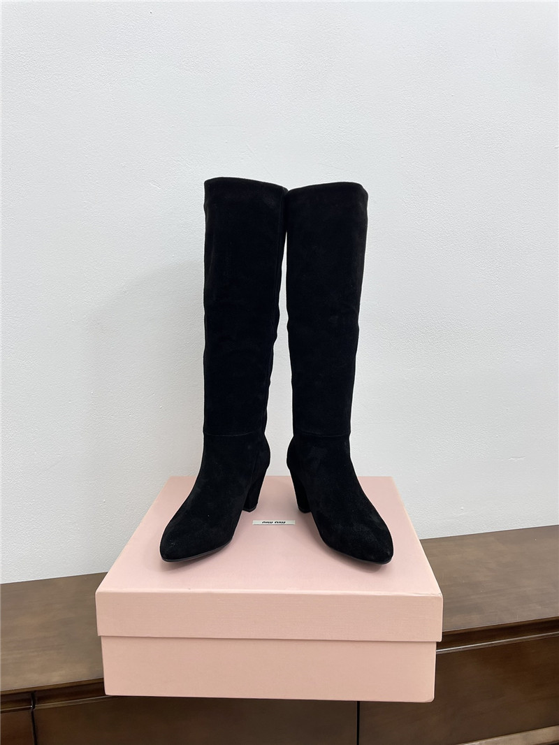Miu Miu Black Suede Knee-High Boots