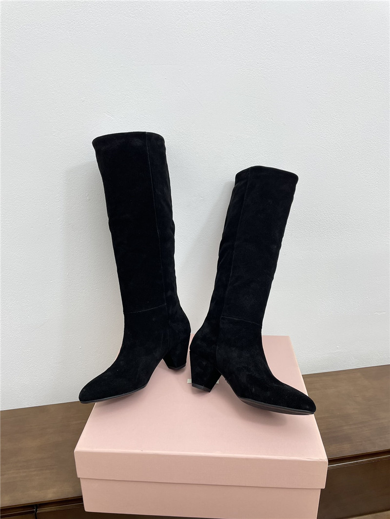 Miu Miu Black Suede Knee-High Boots