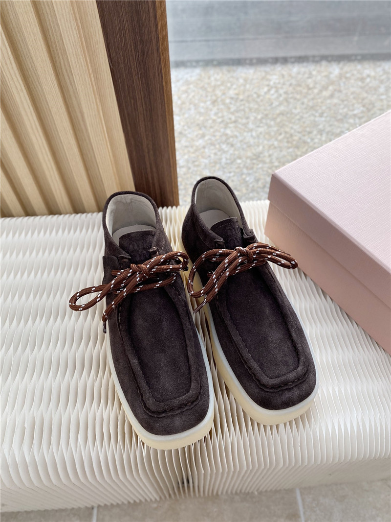 Miu Miu Brown Suede Leather Lace-Up Loafers
