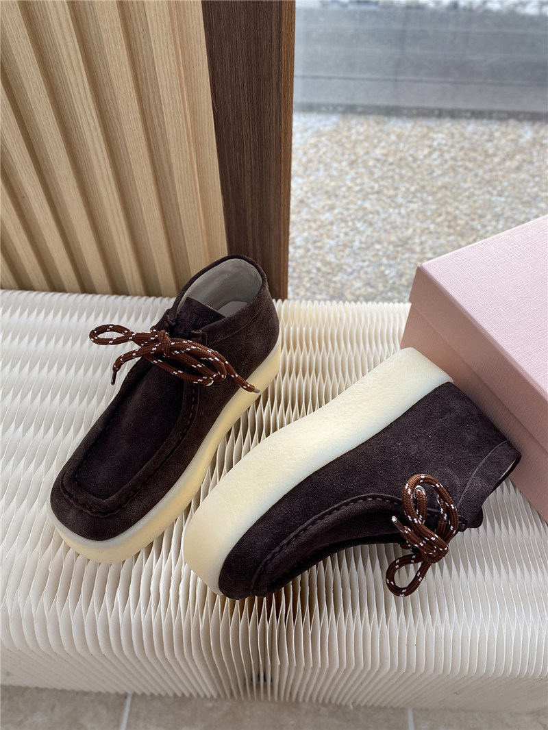 Miu Miu Brown Suede Leather Lace-Up Loafers
