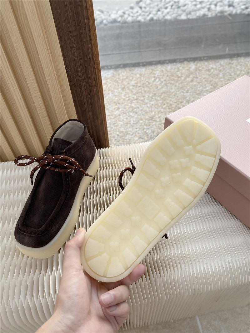 Miu Miu Brown Suede Leather Lace-Up Loafers