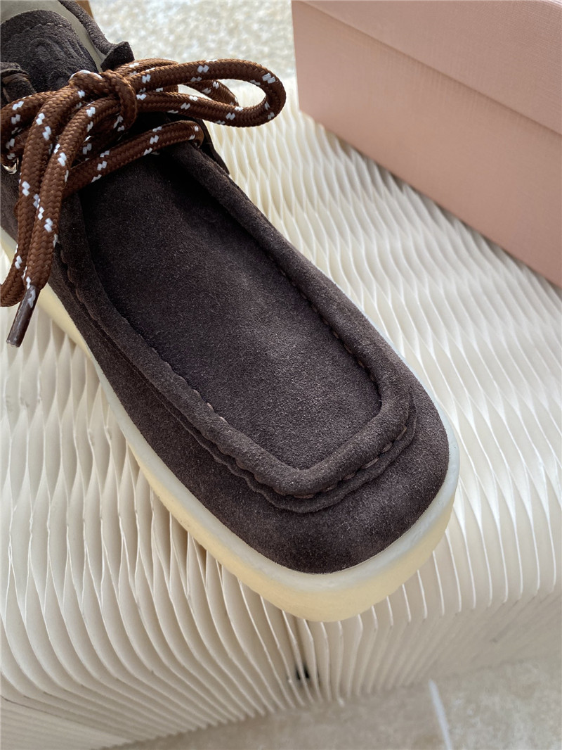 Miu Miu Brown Suede Leather Lace-Up Loafers