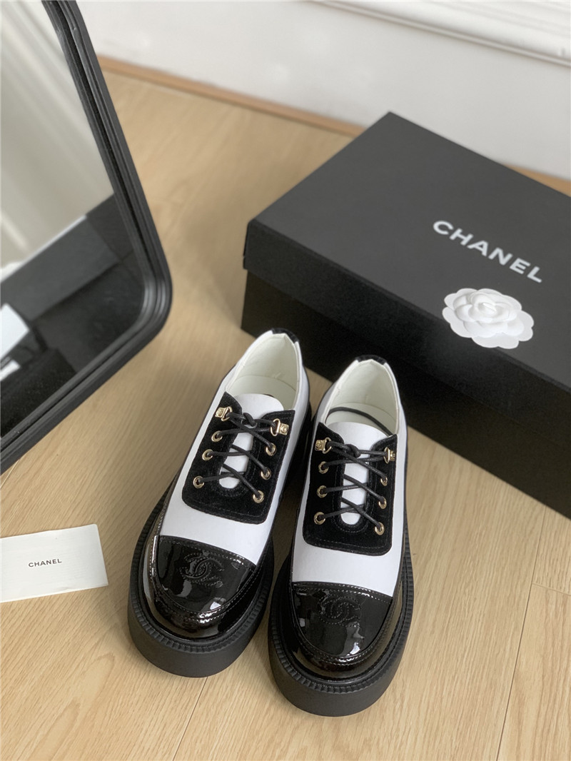 Ch**el nylon suede patent calfskin lace-up oxfords