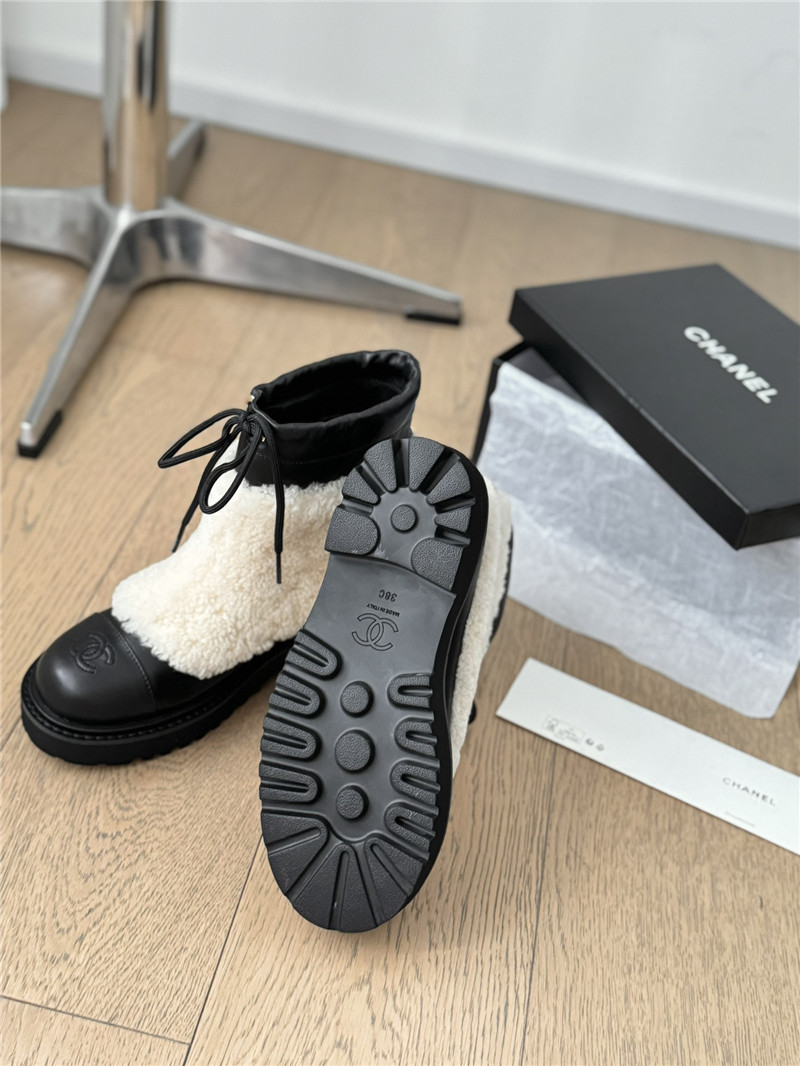 Ch**el beige calfskin wool ankle boots