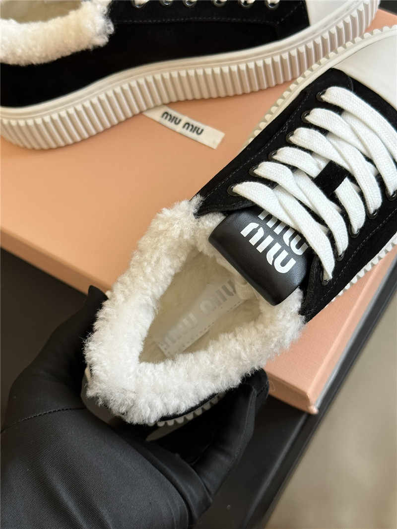 Miu Miu Shearling Lined Black Suede Sneakers