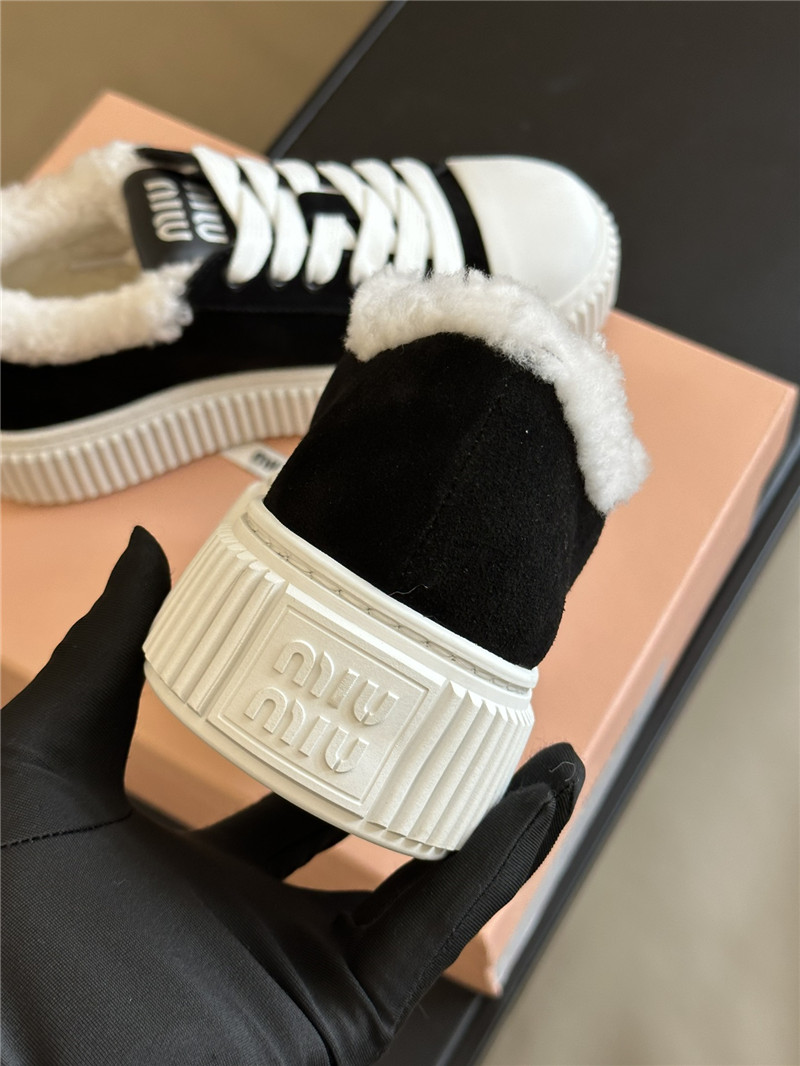 Miu Miu Shearling Lined Black Suede Sneakers