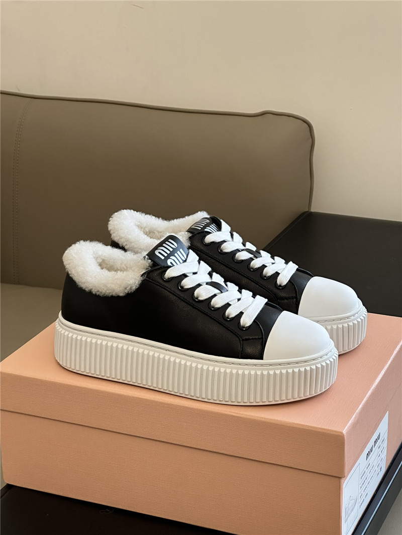 Miu Miu Shearling Lined Leather Sneakers