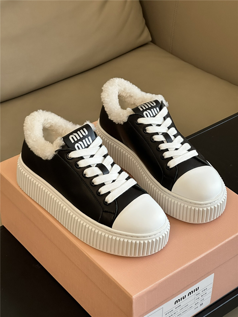 Miu Miu Shearling Lined Leather Sneakers