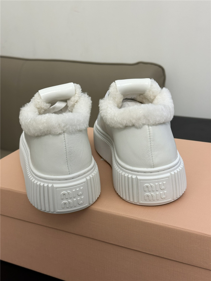 Miu Miu White Shearling-Lined Suede Sneakers