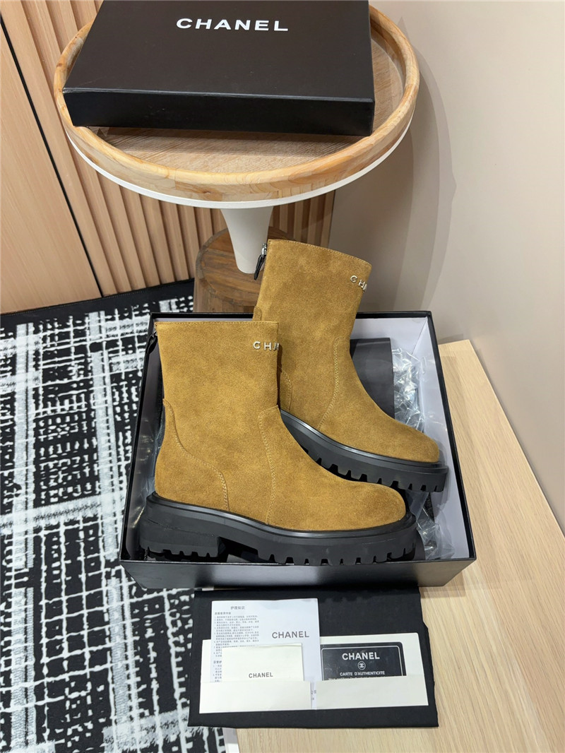 Ch**el brown platform suede leather ankle boots