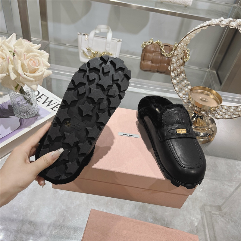 Miu Miu Black Leather Penny Mules