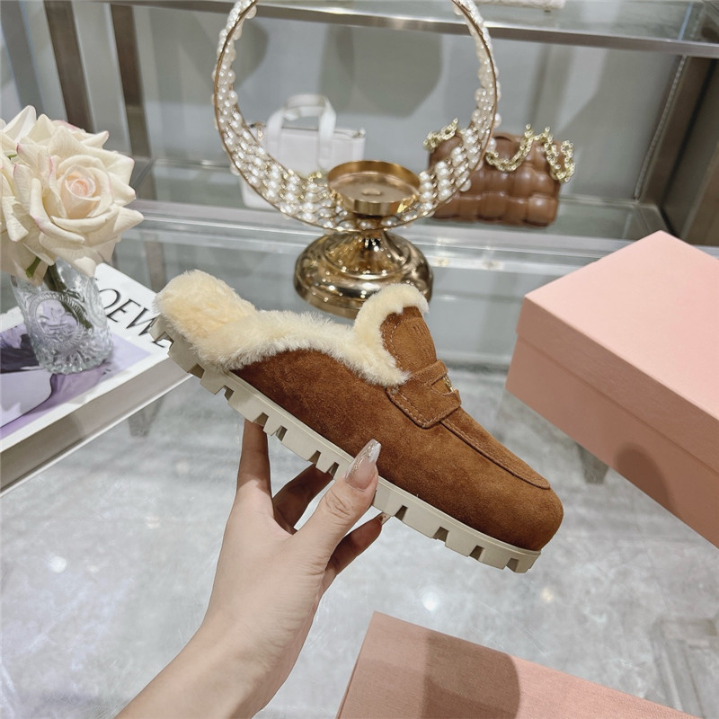 Miu Miu Brown Suede Penny Mules