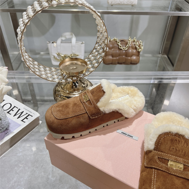Miu Miu Brown Suede Penny Mules