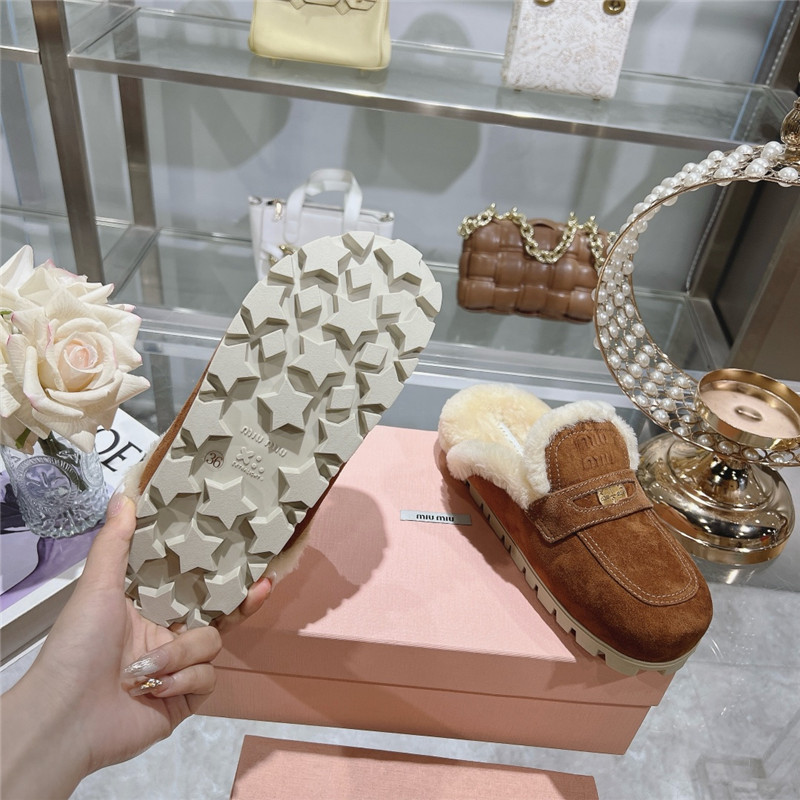 Miu Miu Brown Suede Penny Mules